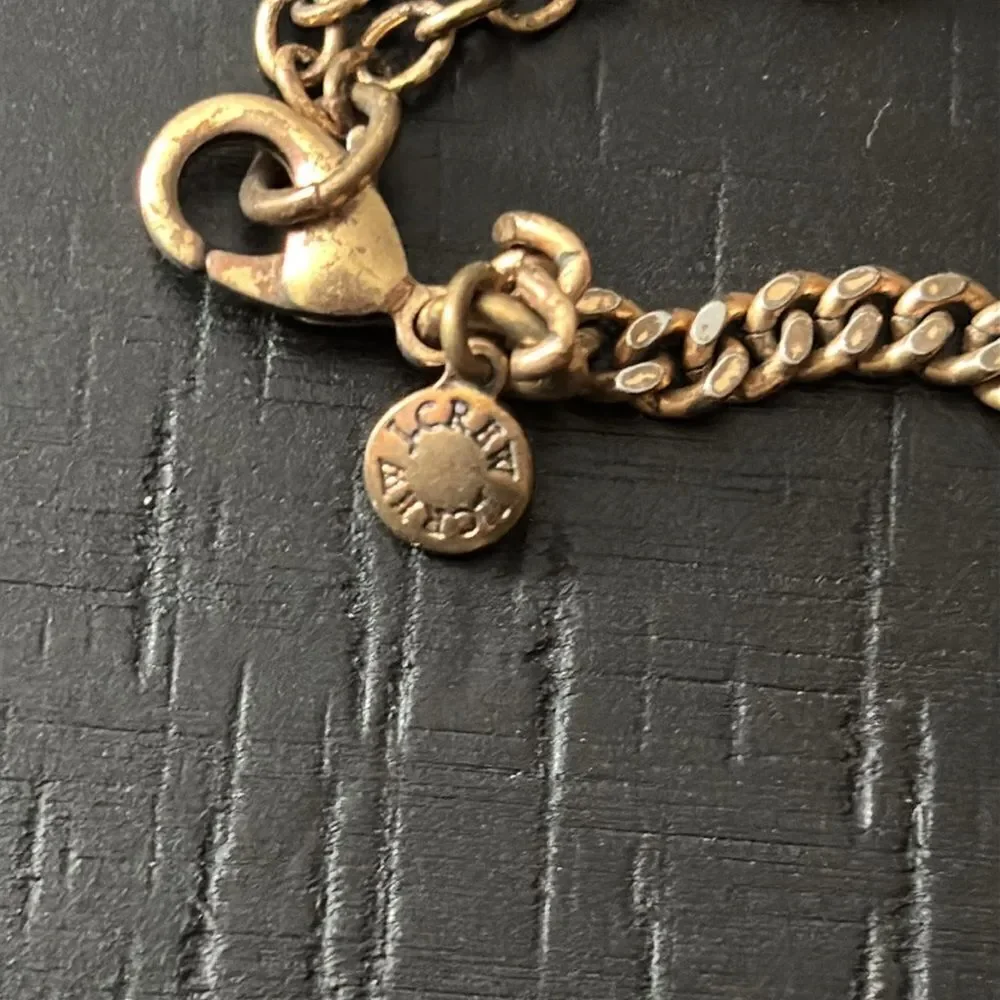 Vintage J. CREW Black & Clear Rhinestones Choker Necklace Chain Gold Tone​​